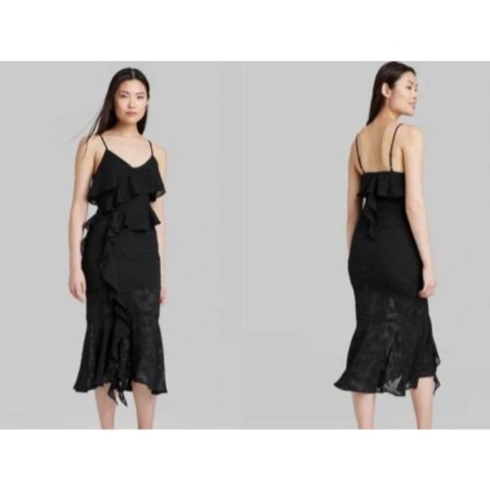 Wild Fable Women's Ruffle MIDI Dress Black Small - Picture 1 of 8